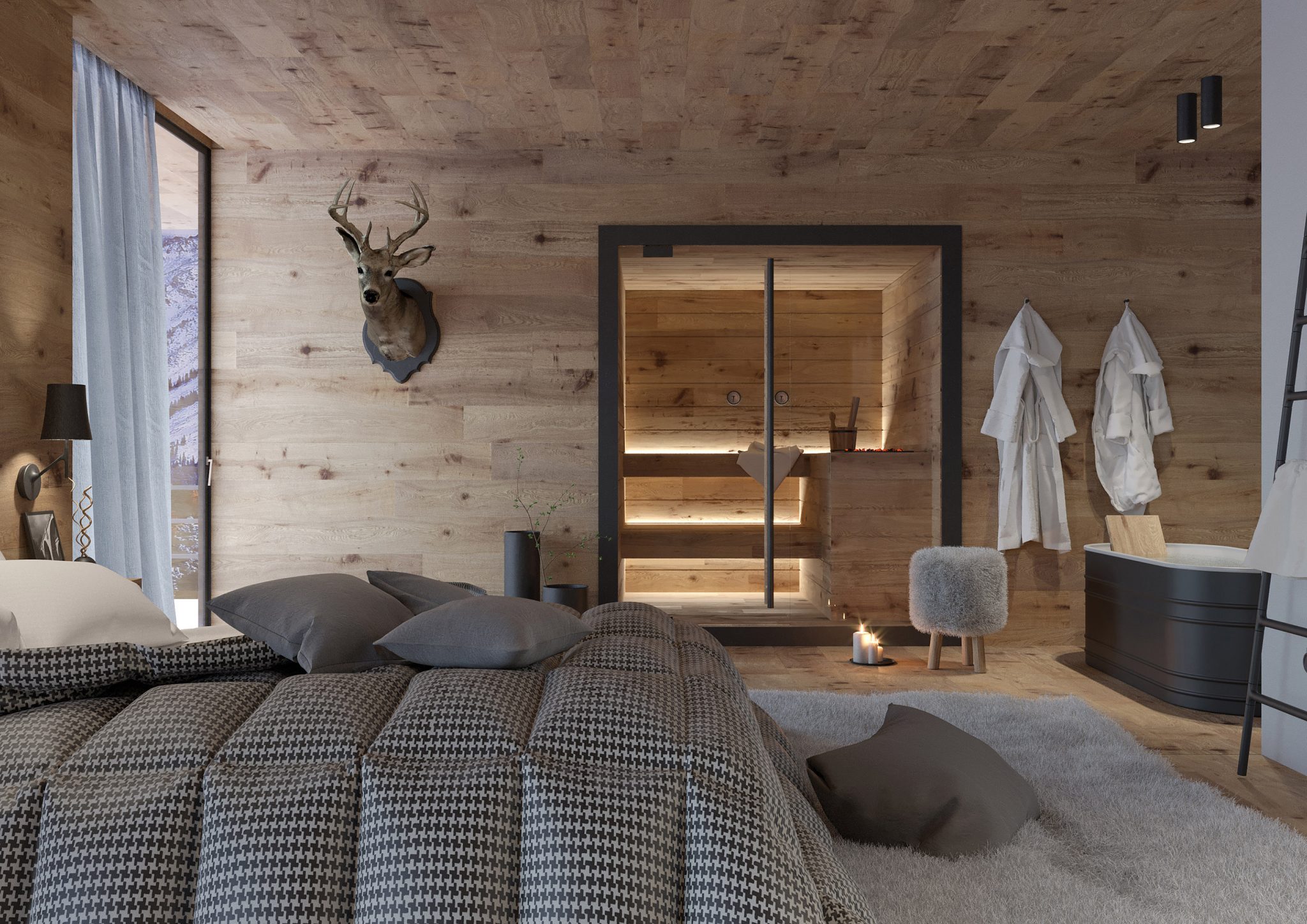 Essentia Sauna, vista frontale in ambiente di montagna